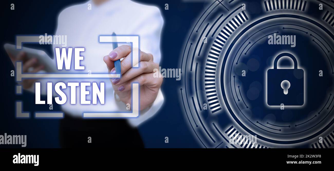 Text caption presenting We Listen. Internet Concept Group of showing ...
