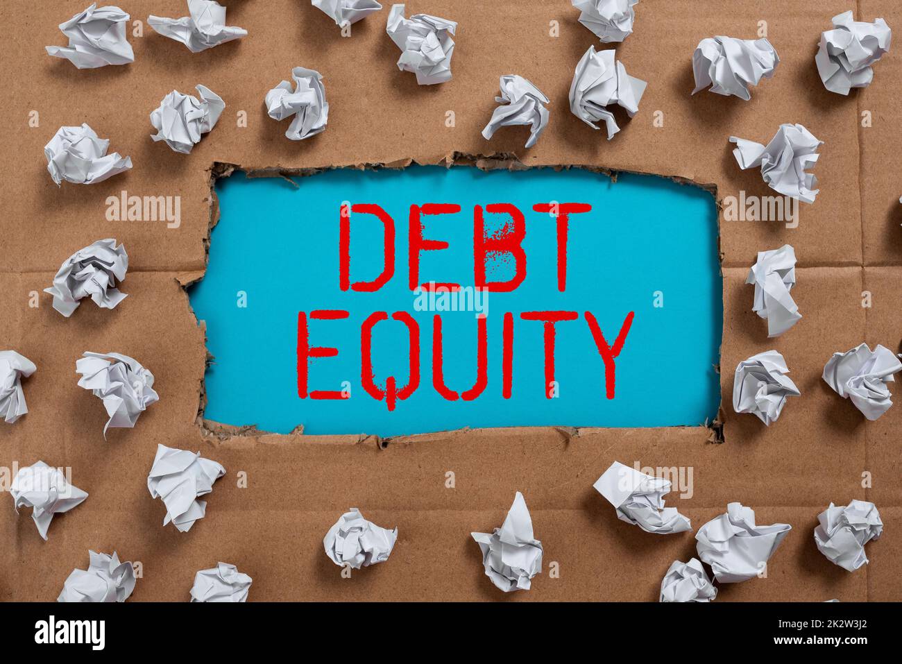 Conceptual caption Debt Equity. Internet Concept dividing companys total liabilities by its stockholders -48057 Stock Photo