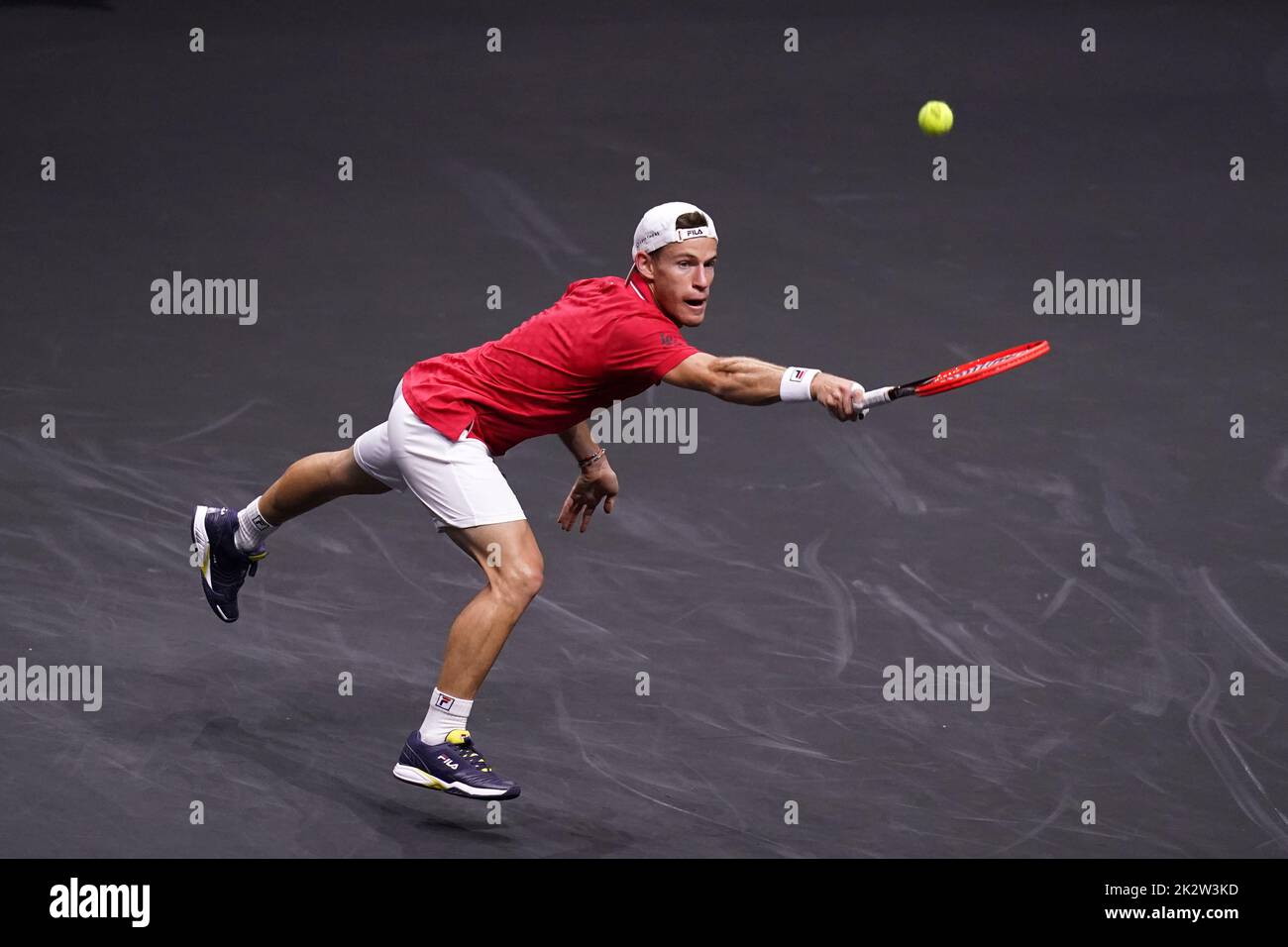 Team World's Diego Schwartzman in action against Team Europe's Stefanos Tsitsipas (not pictured) on day one of the Laver Cup at the O2 Arena, London. Picture date: Friday September 23, 2022. Stock Photo