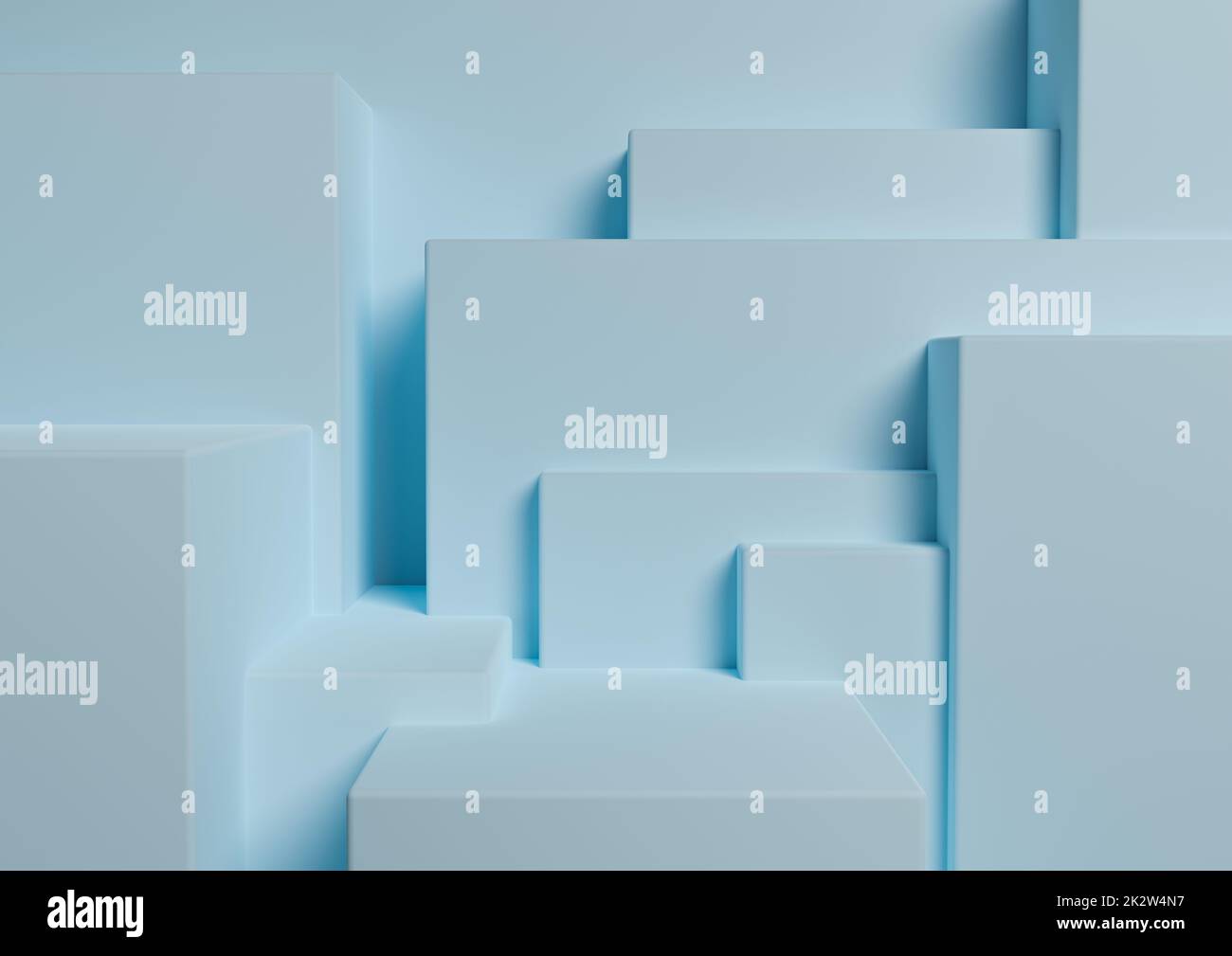 Light, pastel, baby blue 3D rendering product display podium or stand simple, minimal, abstract, asymmetrical background or wallpaper for product photography or advertisement city silhouette Stock Photo