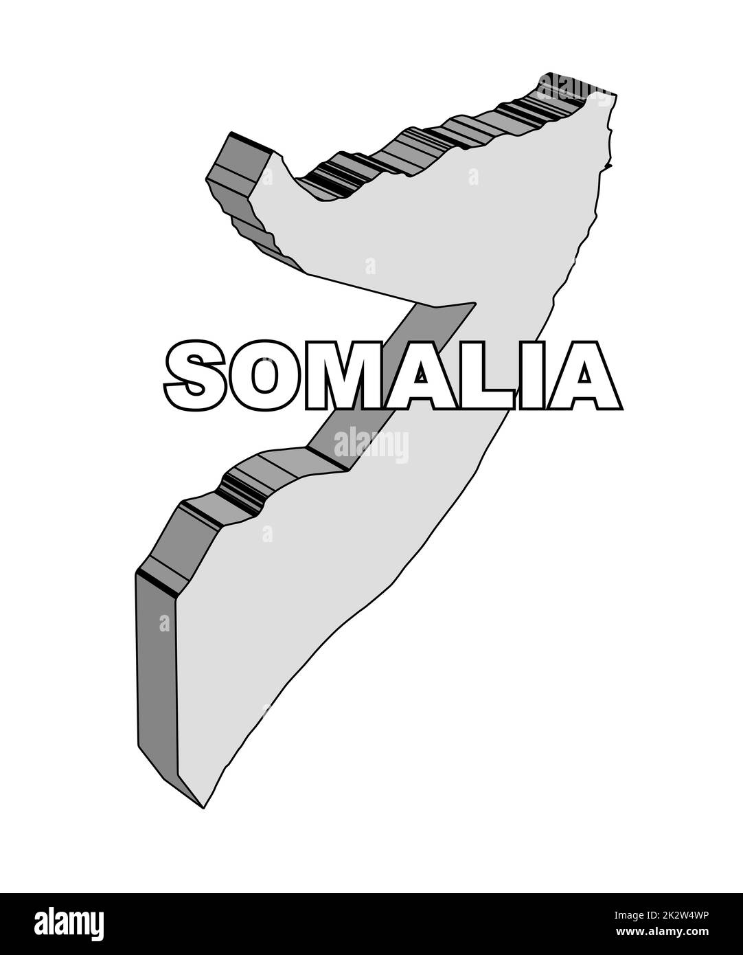 Outline 3D Map of Somalia Stock Photo