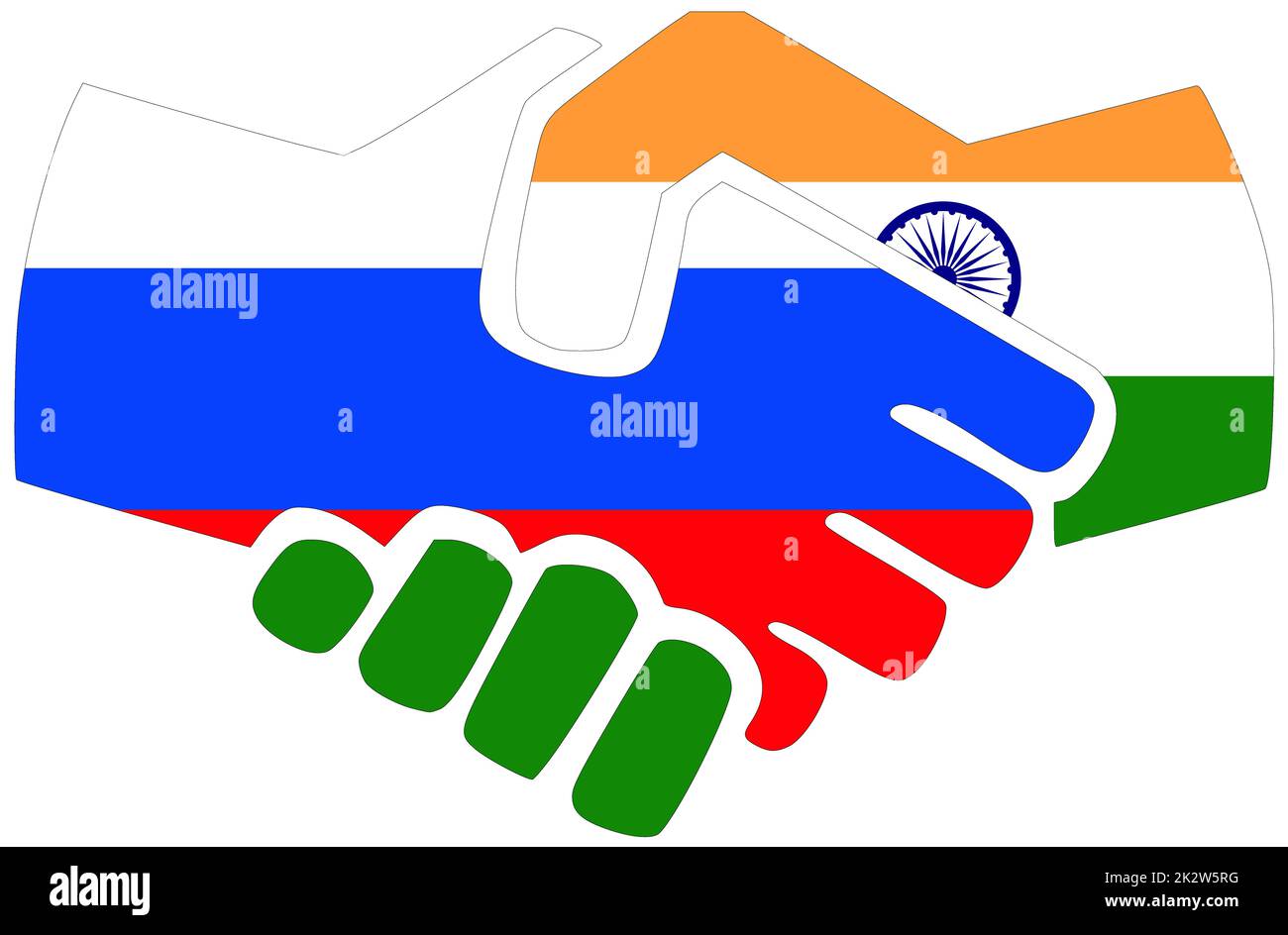 Russia - India : Handshake, symbol of agreement or friendship Stock Photo