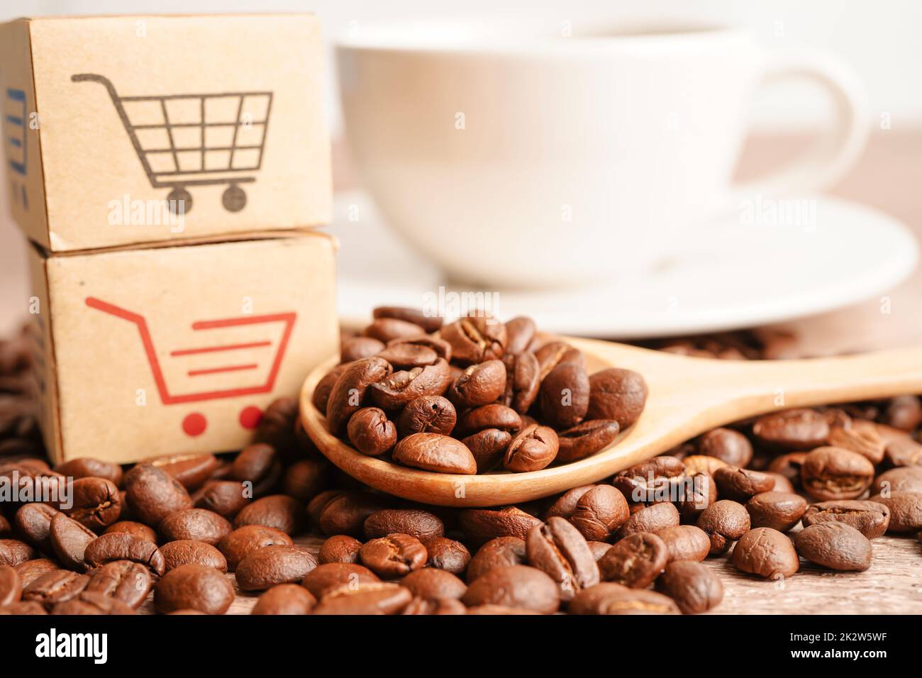 shopping cart on coffee beans. import export concept Stock Photo Alamy
