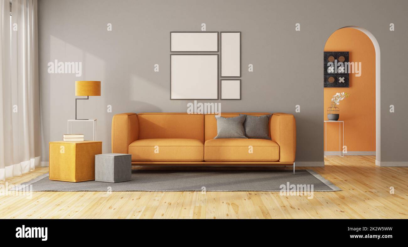 Modern interior orange sofa hi-res stock photography and images - Alamy