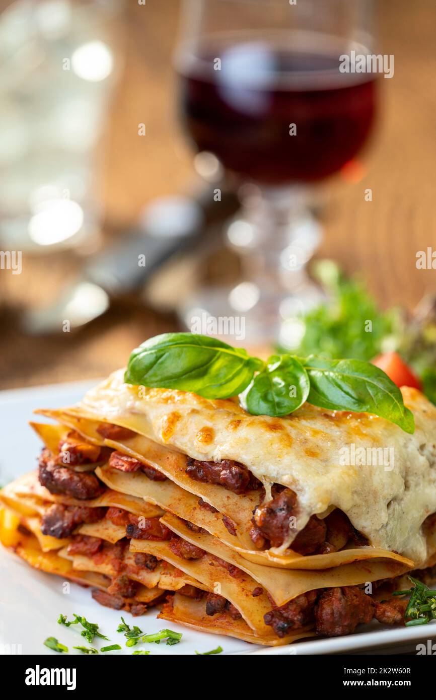 lasagna on wood Stock Photo