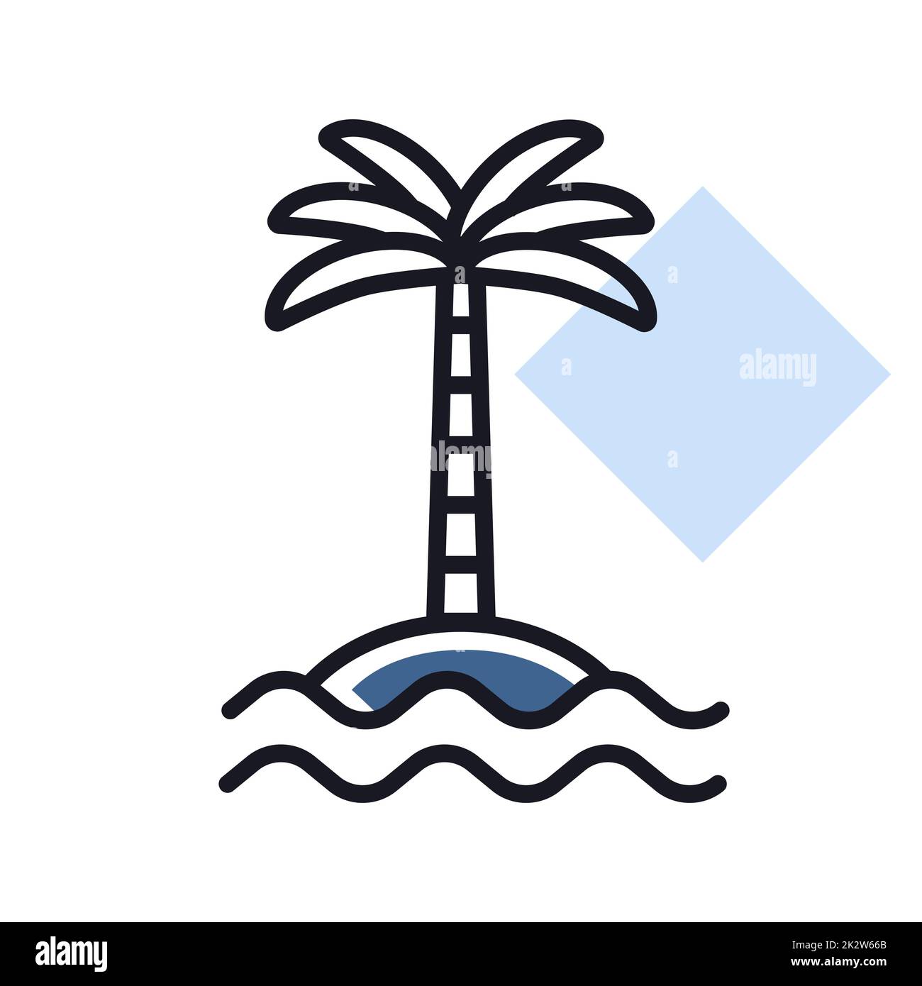 Tropical palm on island with sea waves vector icon Stock Photo - Alamy