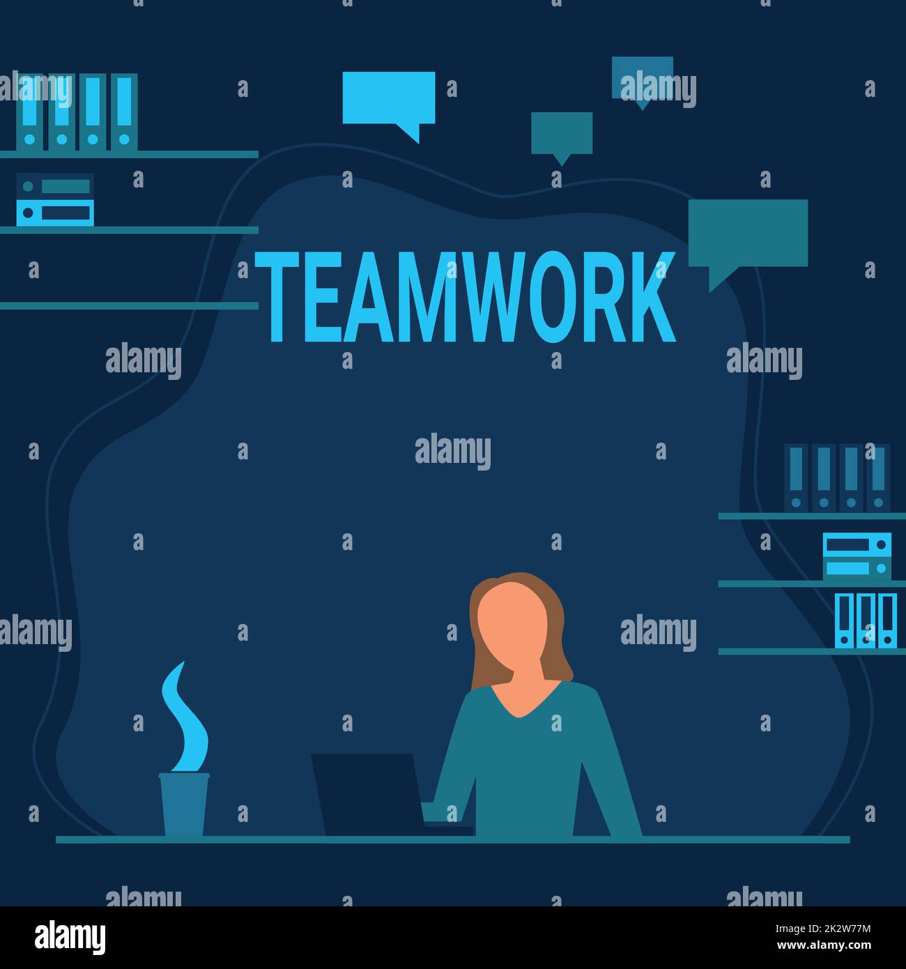 Conceptual caption Teamwork. Business overview Group of showing who work together as one and with the same aim Woman Sitting On Desk Working And Presenting New Technologies. Stock Photo