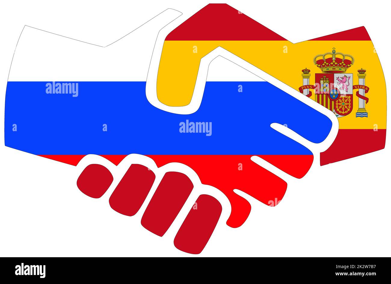 Russia - Spain : Handshake, symbol of agreement or friendship Stock Photo