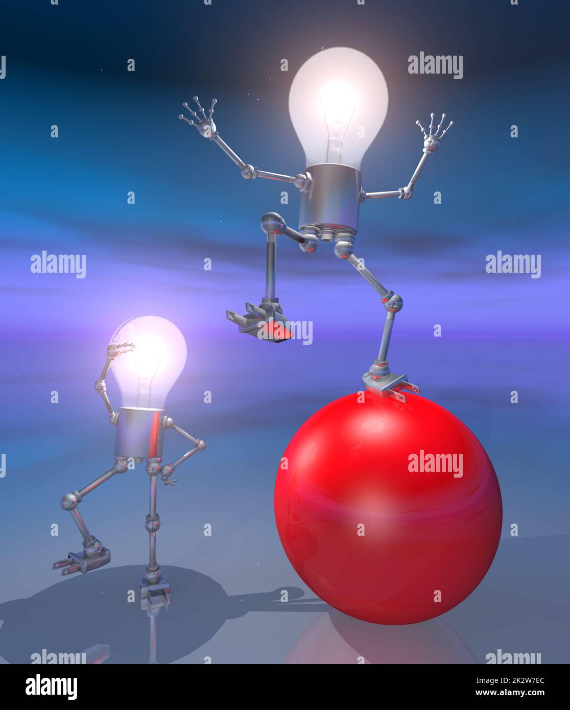 Light bulb figures with a red ball at night Stock Photo - Alamy