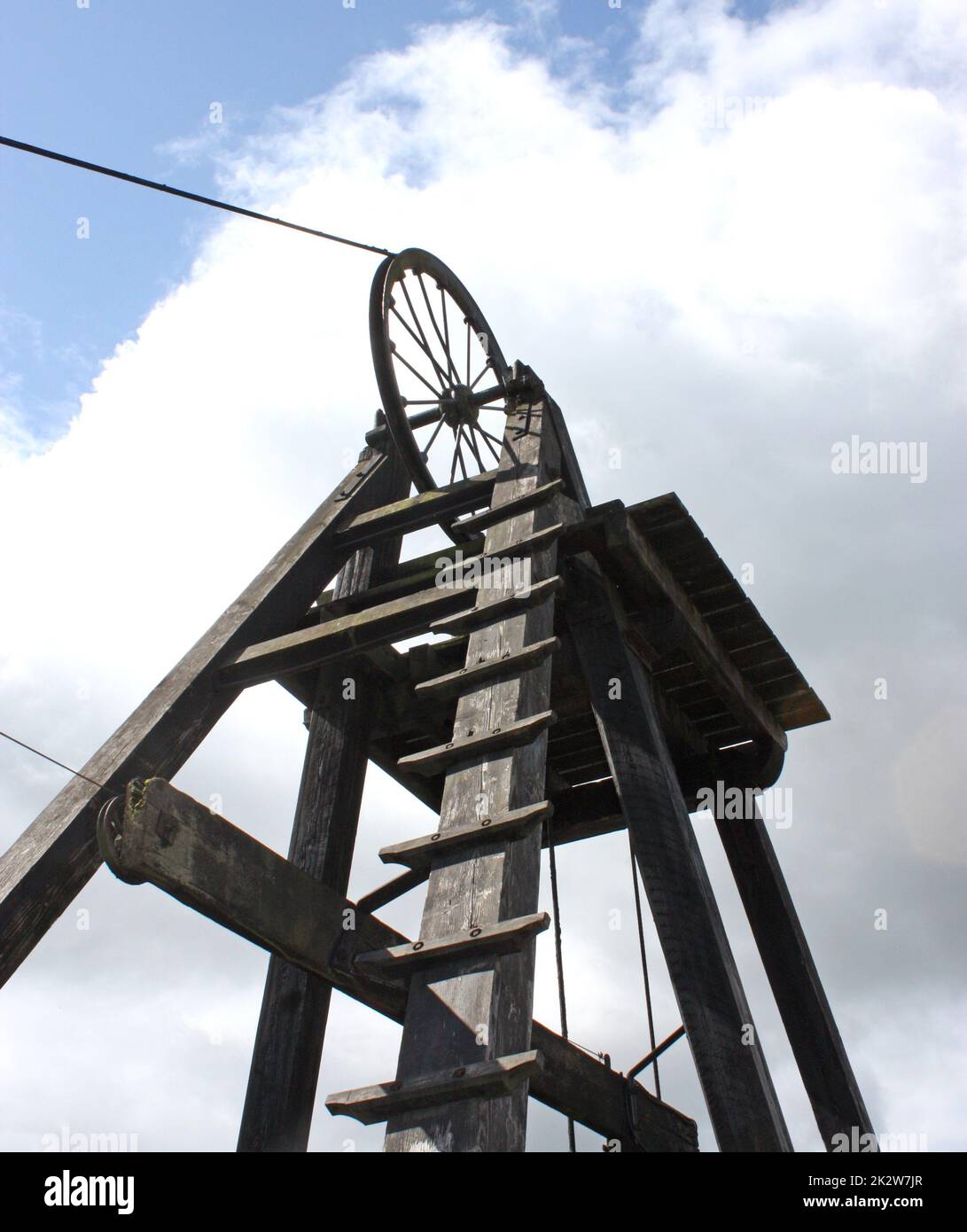 An Old Coal Pit Wooden Winding Headstocks. Stock Photo
