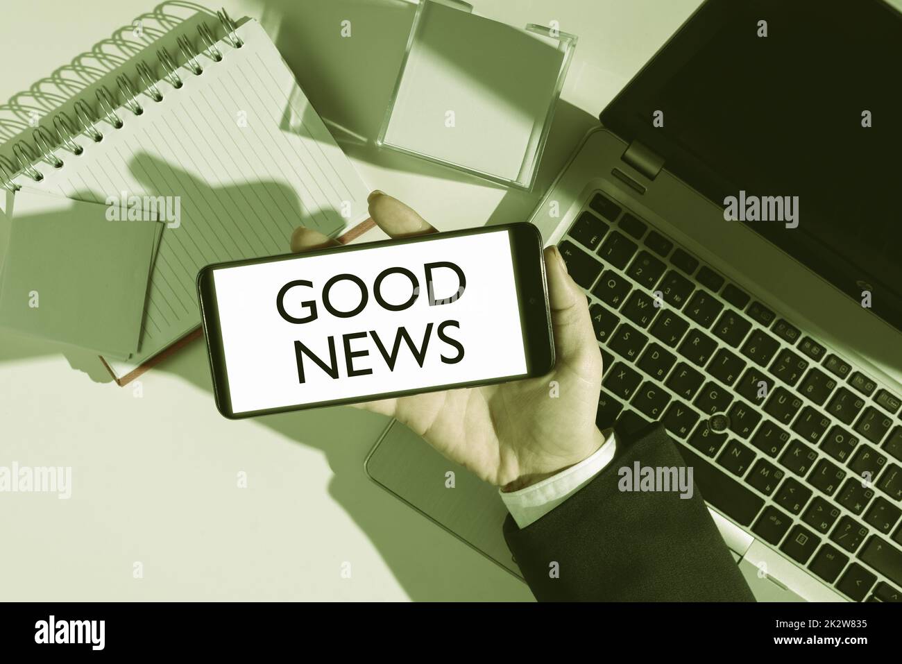 Text showing inspiration Good News. Business approach Someone or something positive,encouraging,uplifting,or desirable -47264 Stock Photo