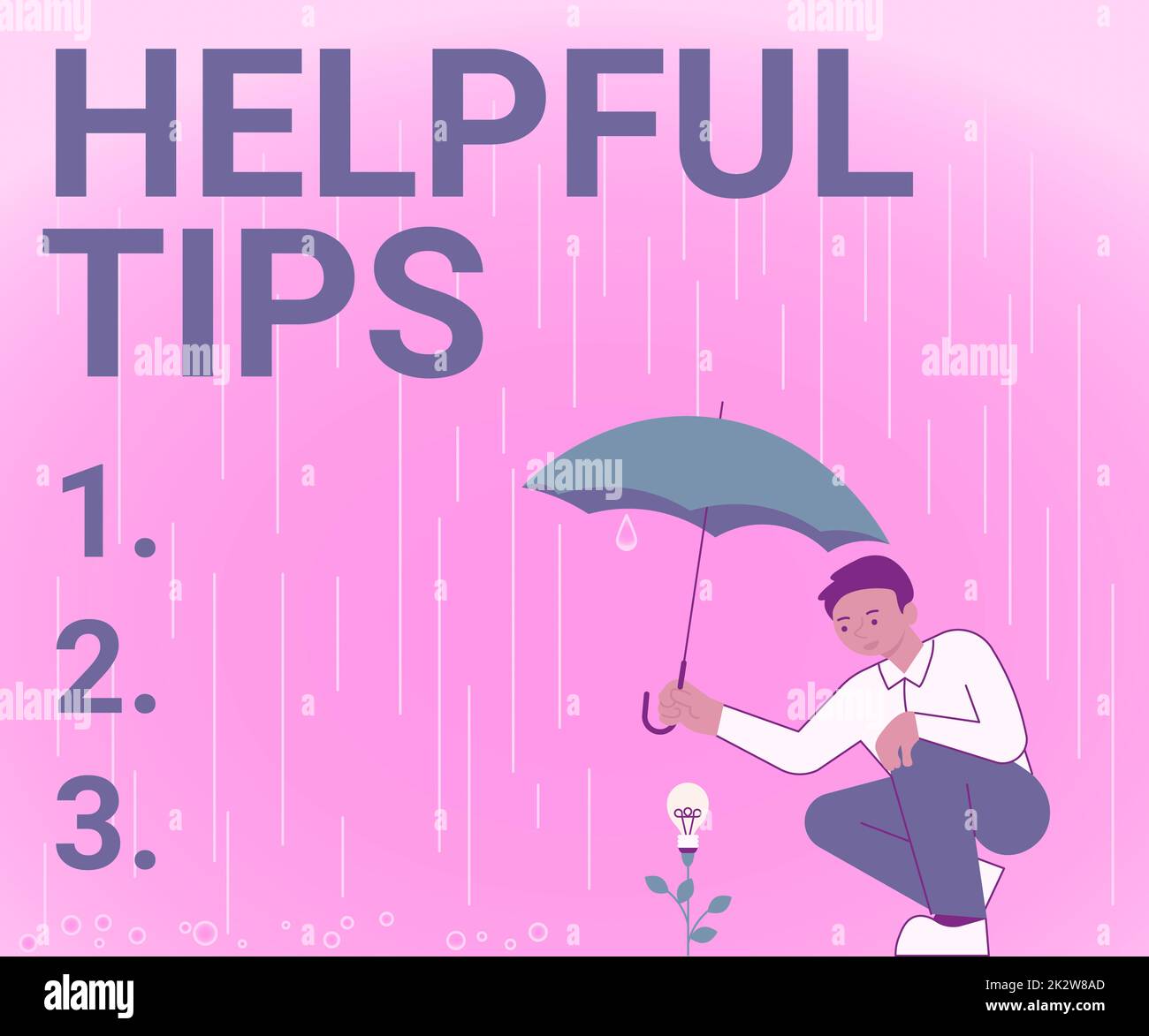 Handwriting text Helpful Tips. Business overview Useful secret Information Advice given to accomplish something Gentleman Holding Umbrella Growing Flower Presenting Newest Project Ideas. Stock Photo