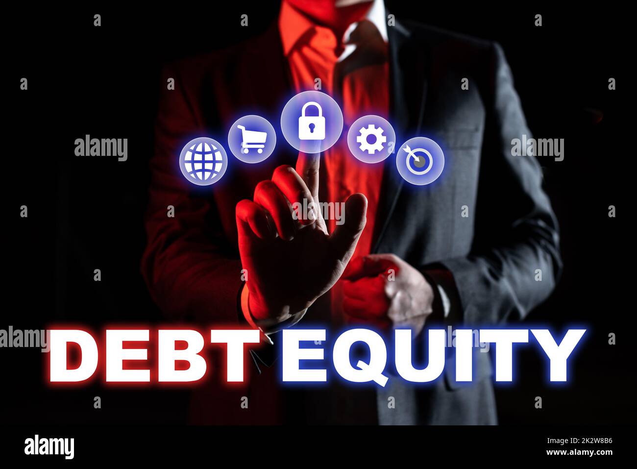 Hand writing sign Debt Equity. Business showcase dividing companys total liabilities by its stockholders -47747 Stock Photo