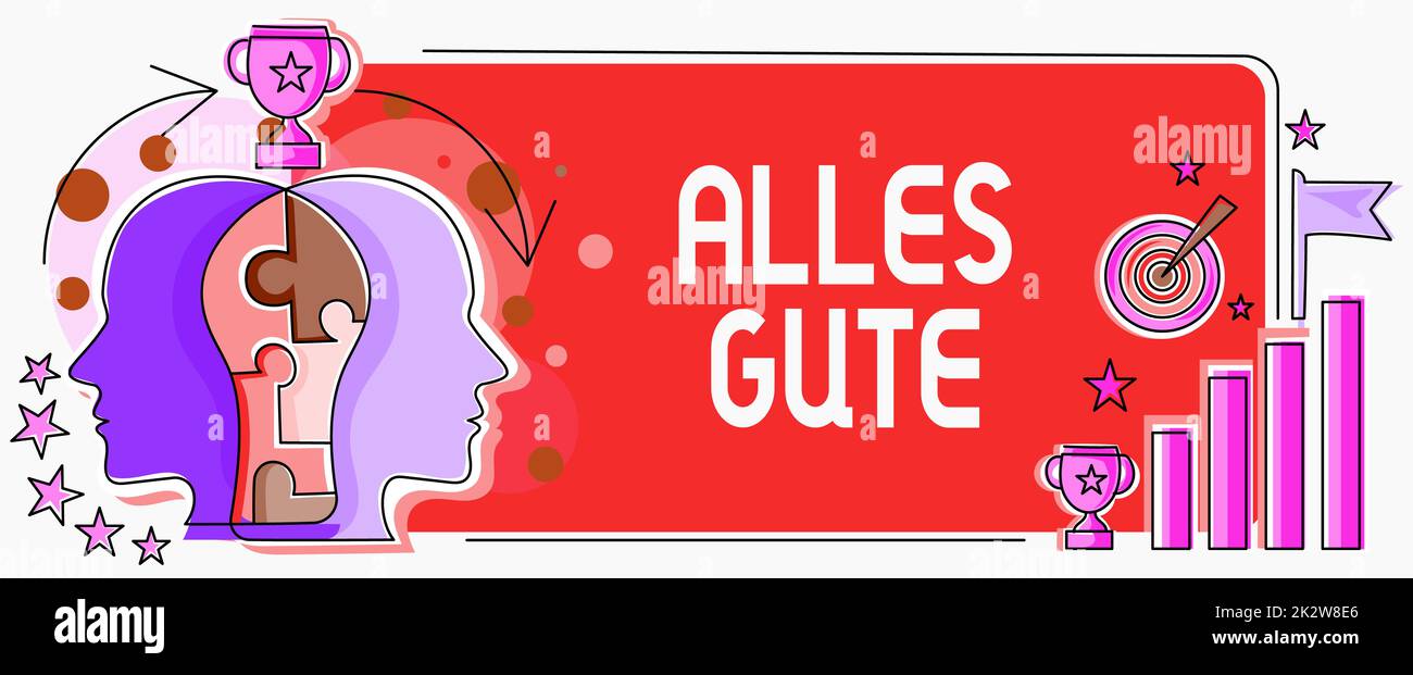 Inspiration showing sign Alles Gute. Business overview german translation all the best for birthday or any occasion Two Heads Connected Puzzle Showing Solving Problems And Sharing Success Stock Photo