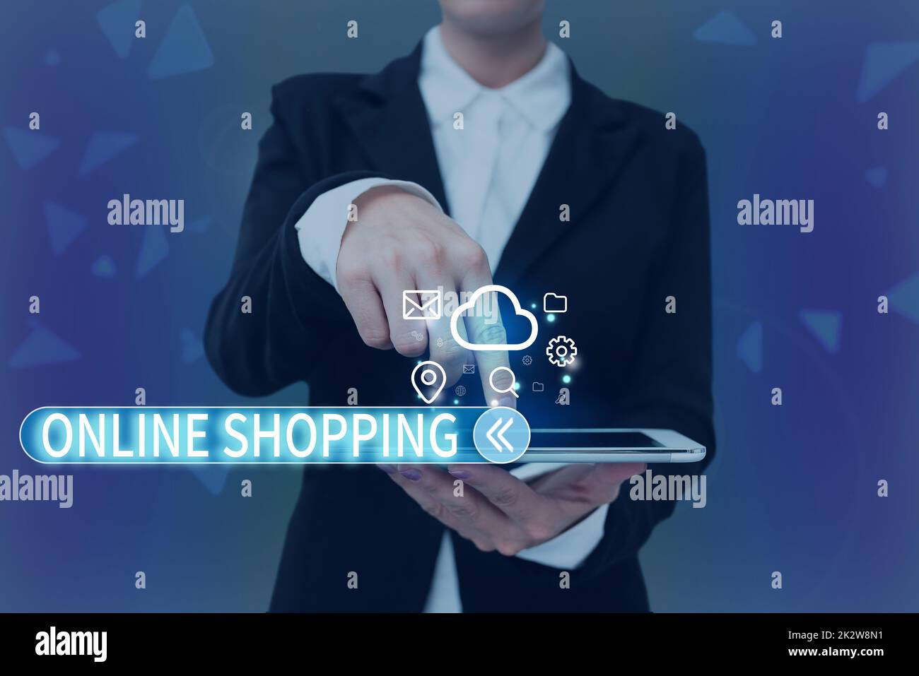 Conceptual display Online Shopping. Concept meaning allows consumers to