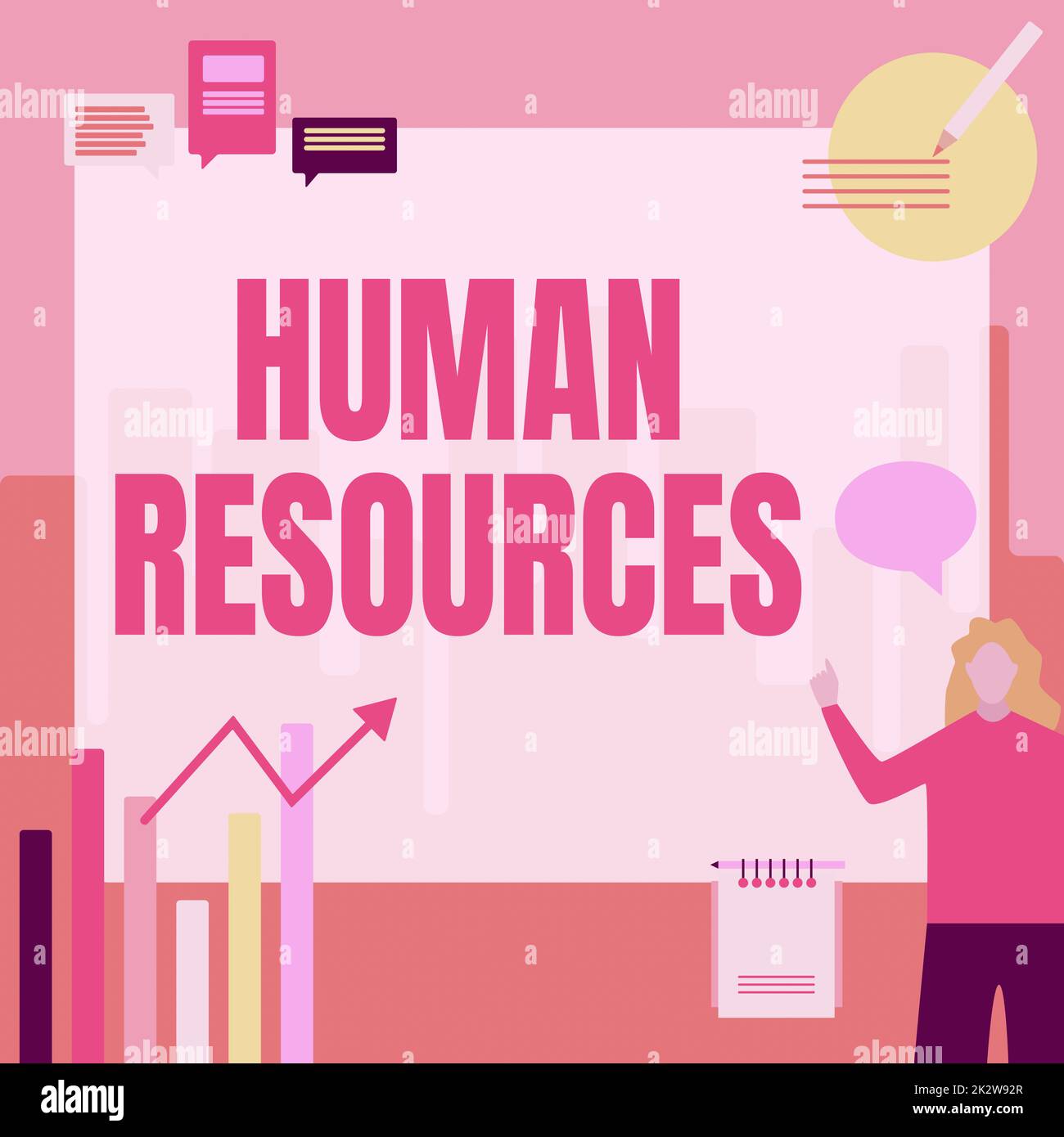 Handwriting text Human Resources. Word Written on The showing who make up the workforce of an organization Businesswoman Casual Standing Presenting Charts And New Wonderful Ideas. Stock Photo