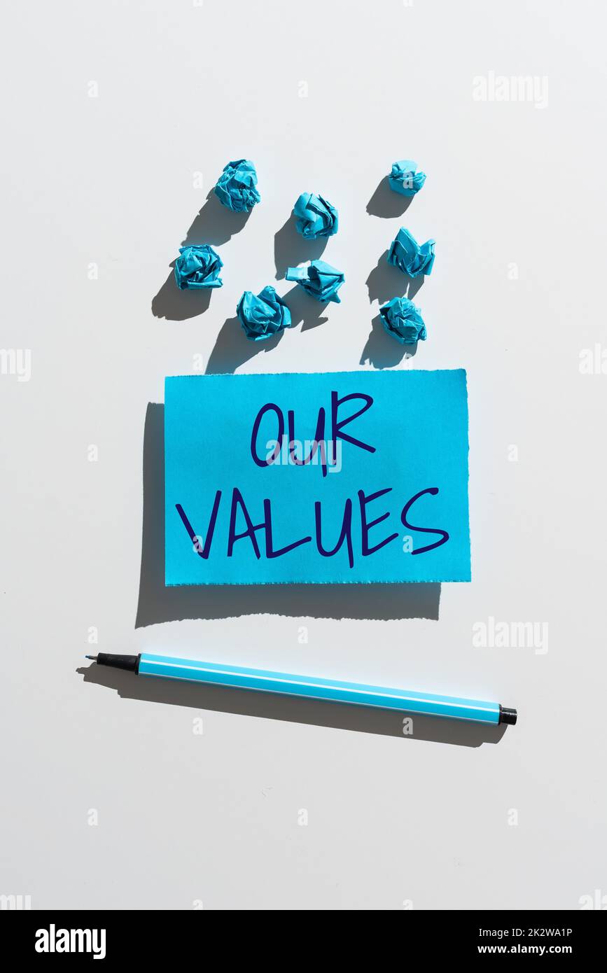 Conceptual display Our Values. Business showcase list of morals companies or individuals commit to do them -47372 Stock Photo