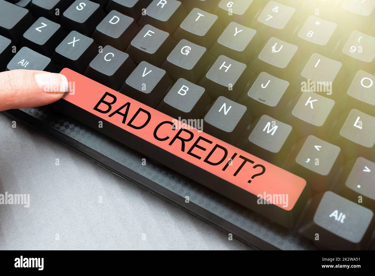 Sign displaying Bad Credit Question. Business overview history when it indicates that borrower has high risk -47490 Stock Photo