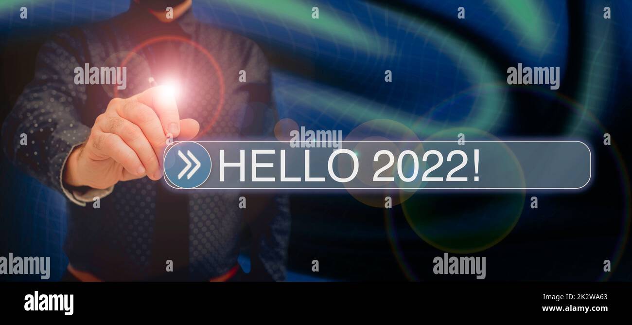 Text caption presenting Hello 2022. Internet Concept Hoping for a greatness to happen for the coming new year Flashy School Office Supplies, Teaching Learning Collections, Writing Tools Stock Photo
