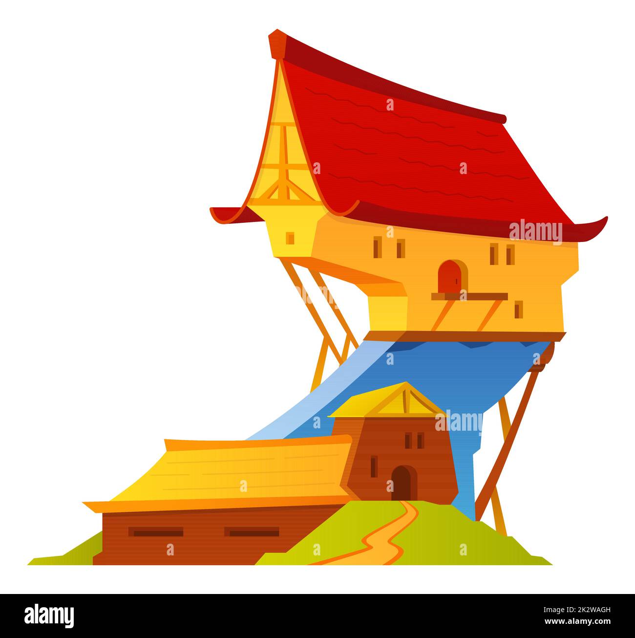 House on the cliff - modern flat design style single isolated image Stock Vector