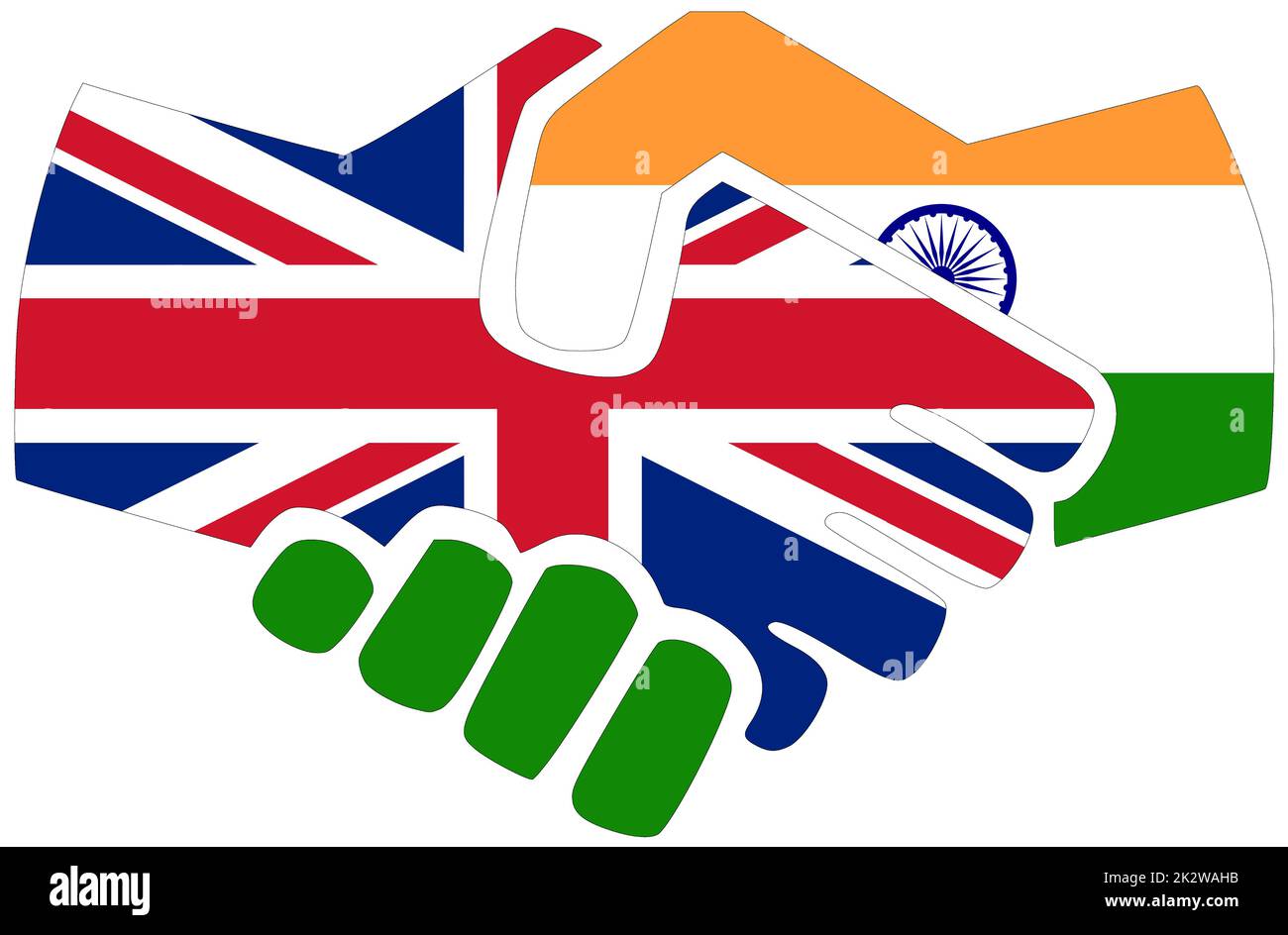UK - India : Handshake, symbol of agreement or friendship Stock Photo