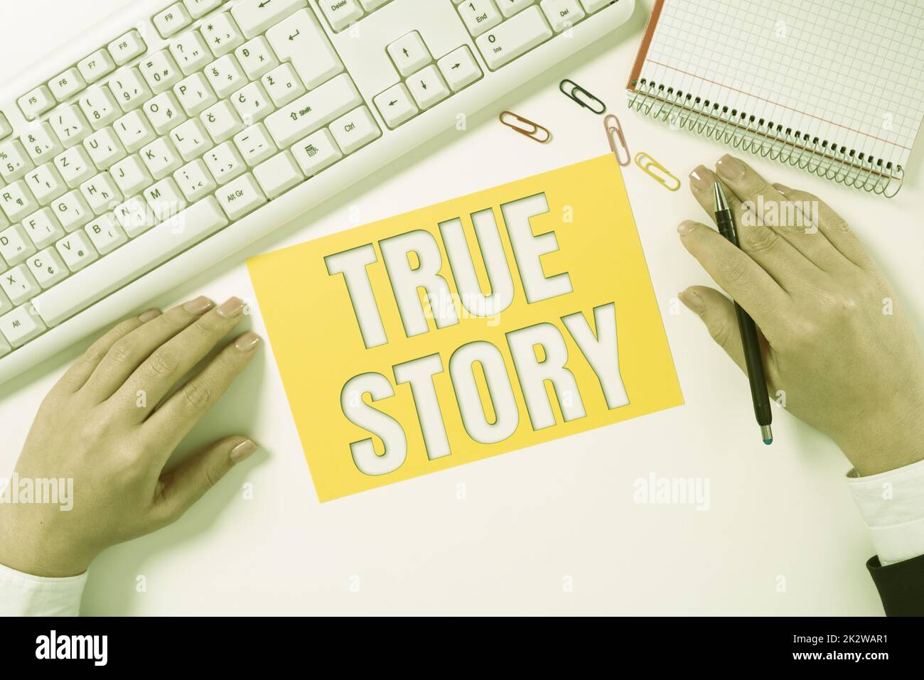Writing displaying text True Story. Business idea The day to day experiences of an individual in his entire life -47942 Stock Photo