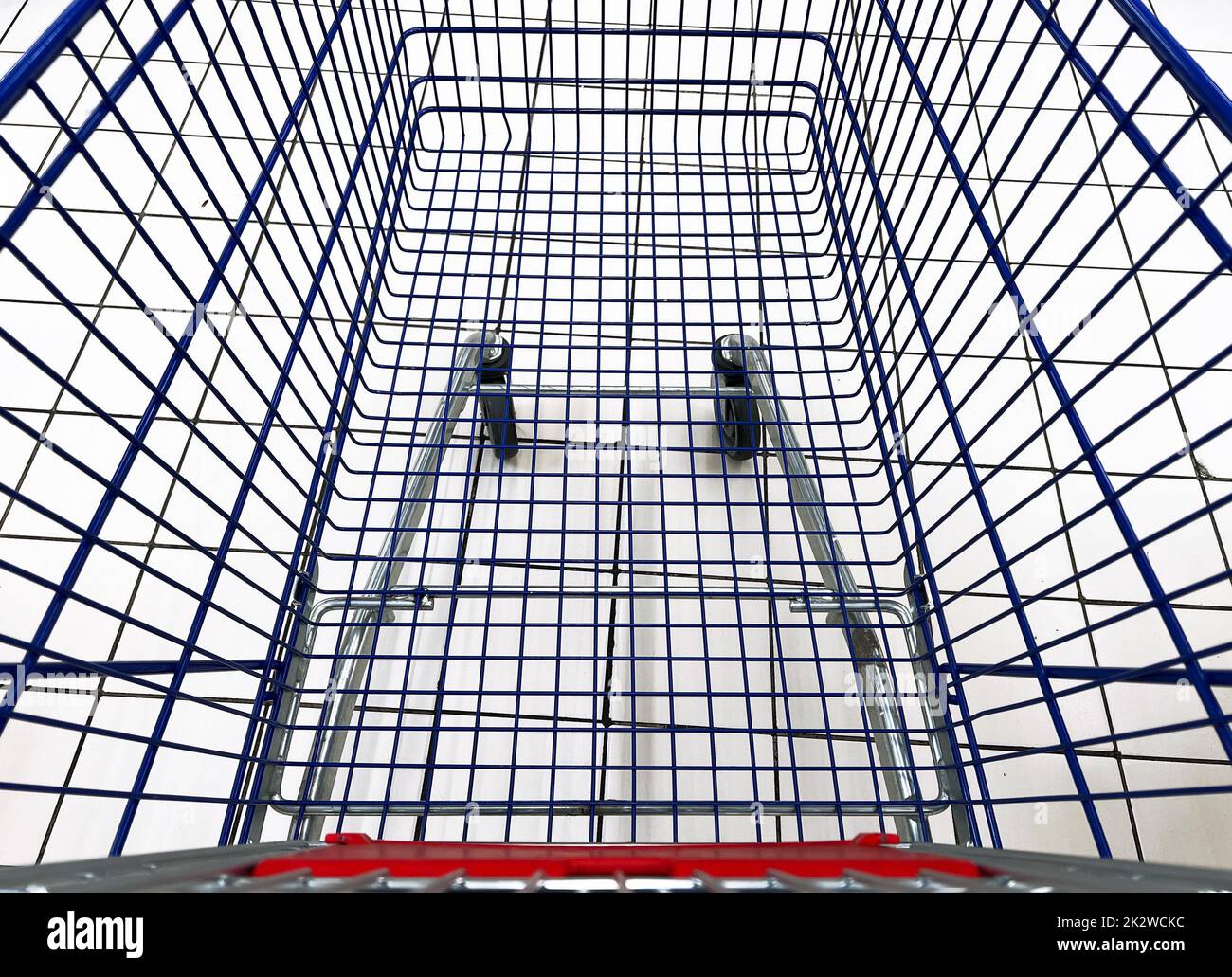 top view of empty shopping cart in supermarket Stock Photo