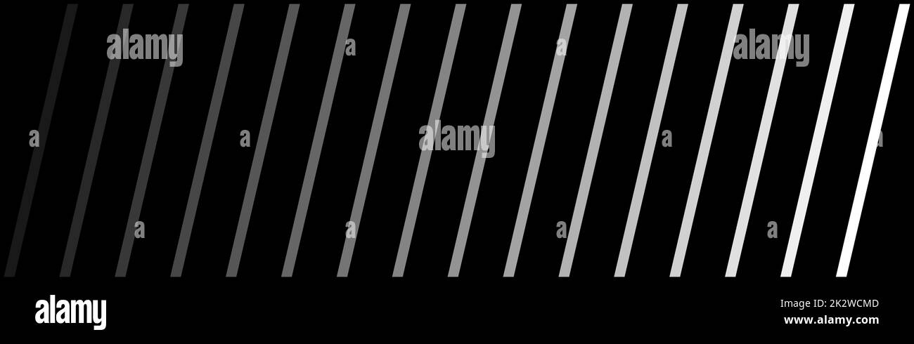 Gradient diagonal stripes white grey on black background Stock Photo
