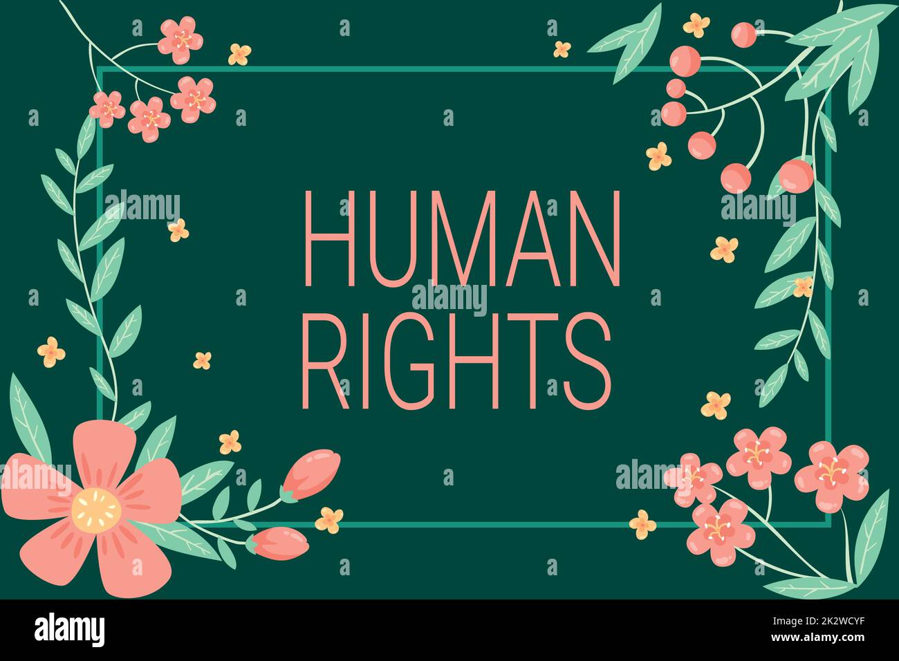 Inspiration showing sign Human Rights. Business showcase Moral Principles Standards Norms of a showing protected by Law Frame Decorated With Colorful Flowers And Foliage Arranged Harmoniously. Stock Photo