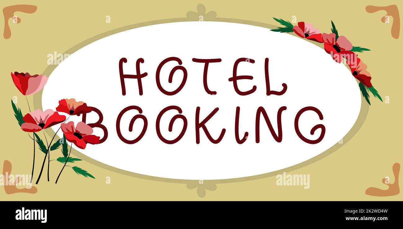 Text caption presenting Hotel Booking. Business idea Online Reservations Presidential Suite De Luxe Hospitality Blank Frame Decorated With Abstract Modernized Forms Flowers And Foliage. Stock Photo