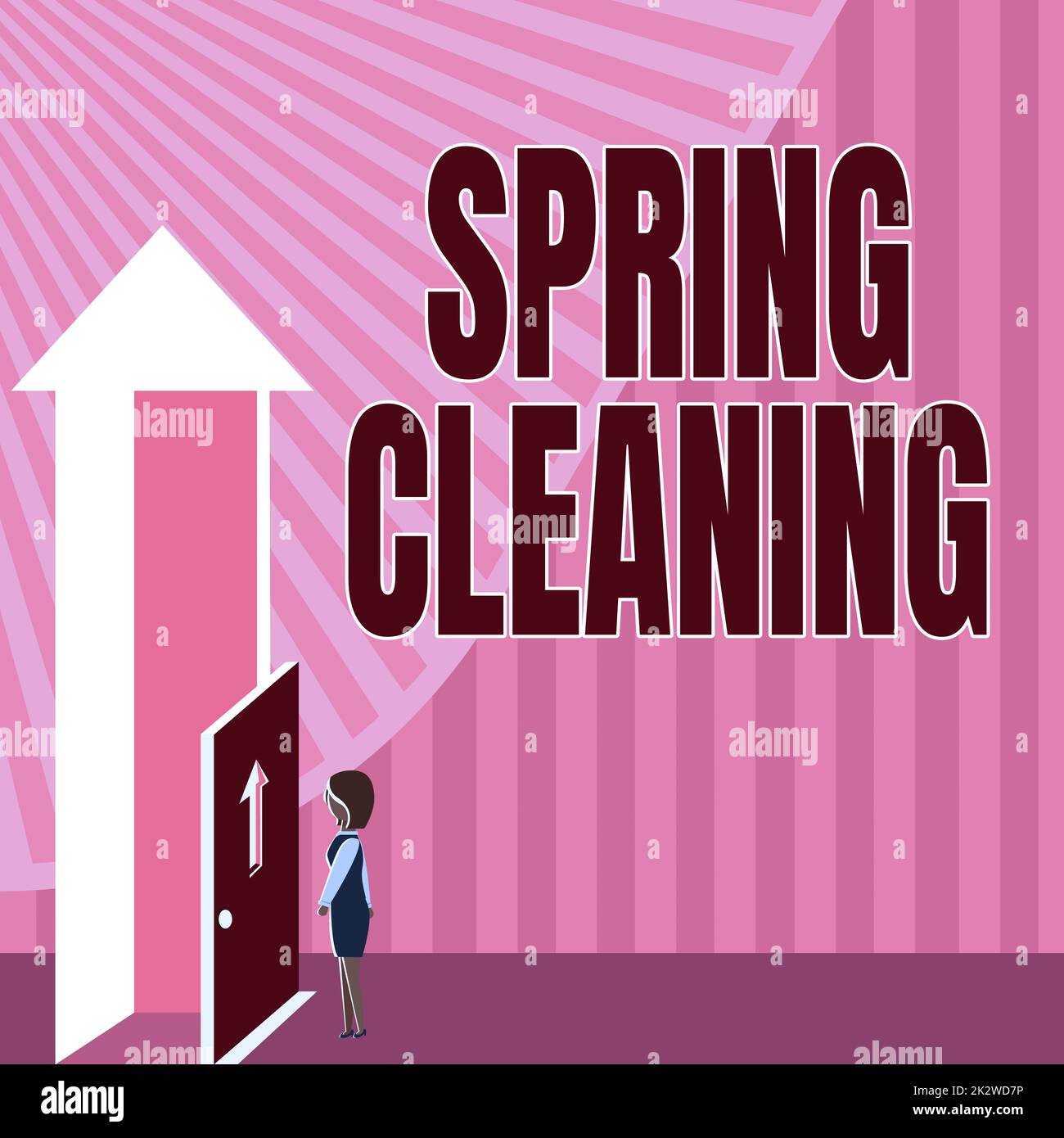 Text caption presenting Spring Cleaning. Word for practice of thoroughly cleaning house in the springtime Lady Standing Front Of Door Opening New Opportunities For Success. Stock Photo