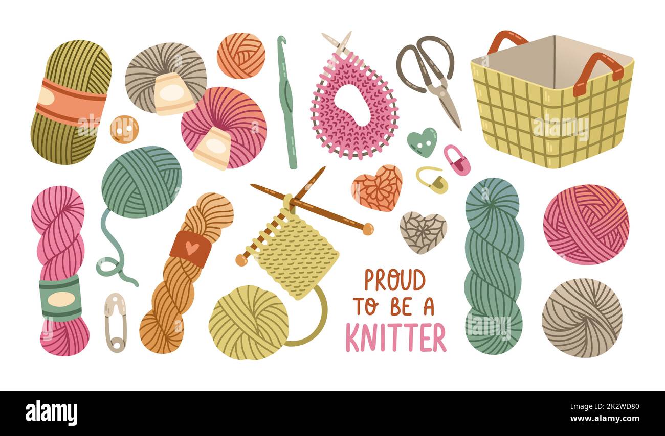 Set of wool yarn balls knitting flat design vector Stock Vector Image