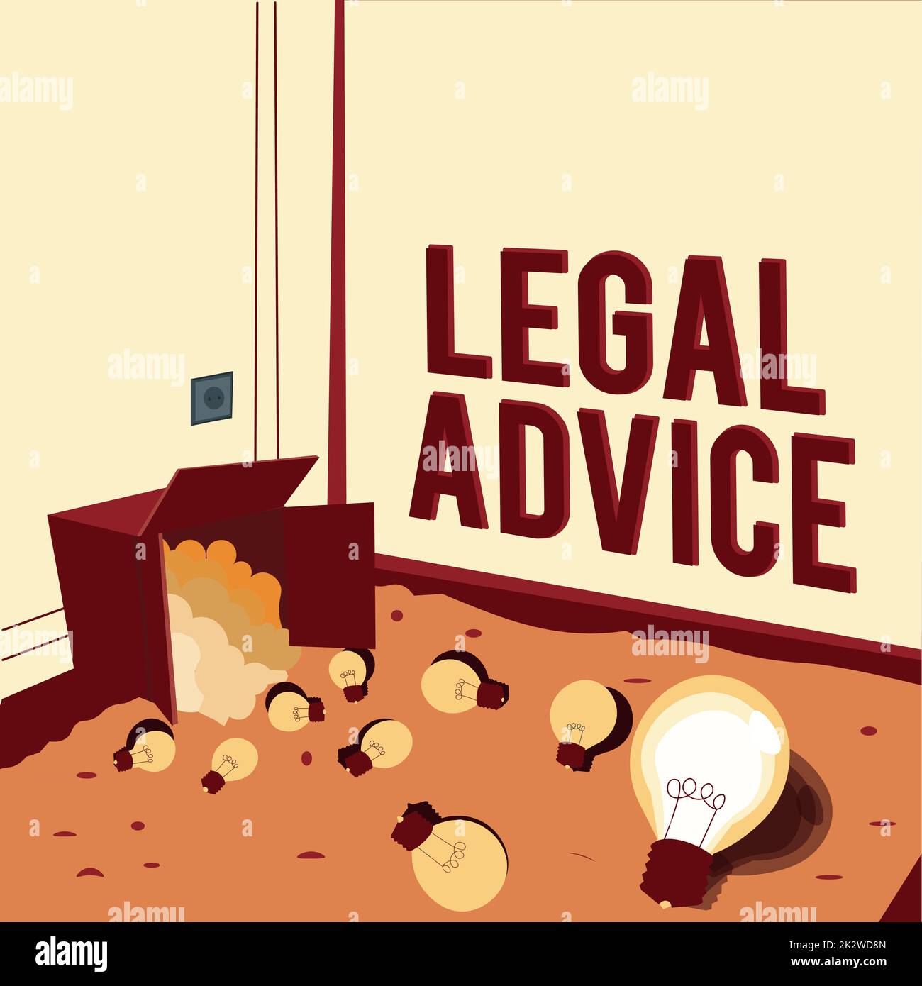 Writing displaying text Legal Advice. Business showcase Lawyer opinion about law procedure in a particular situation Light bulbs spilled out box symbolizing innovative thinking. Stock Photo