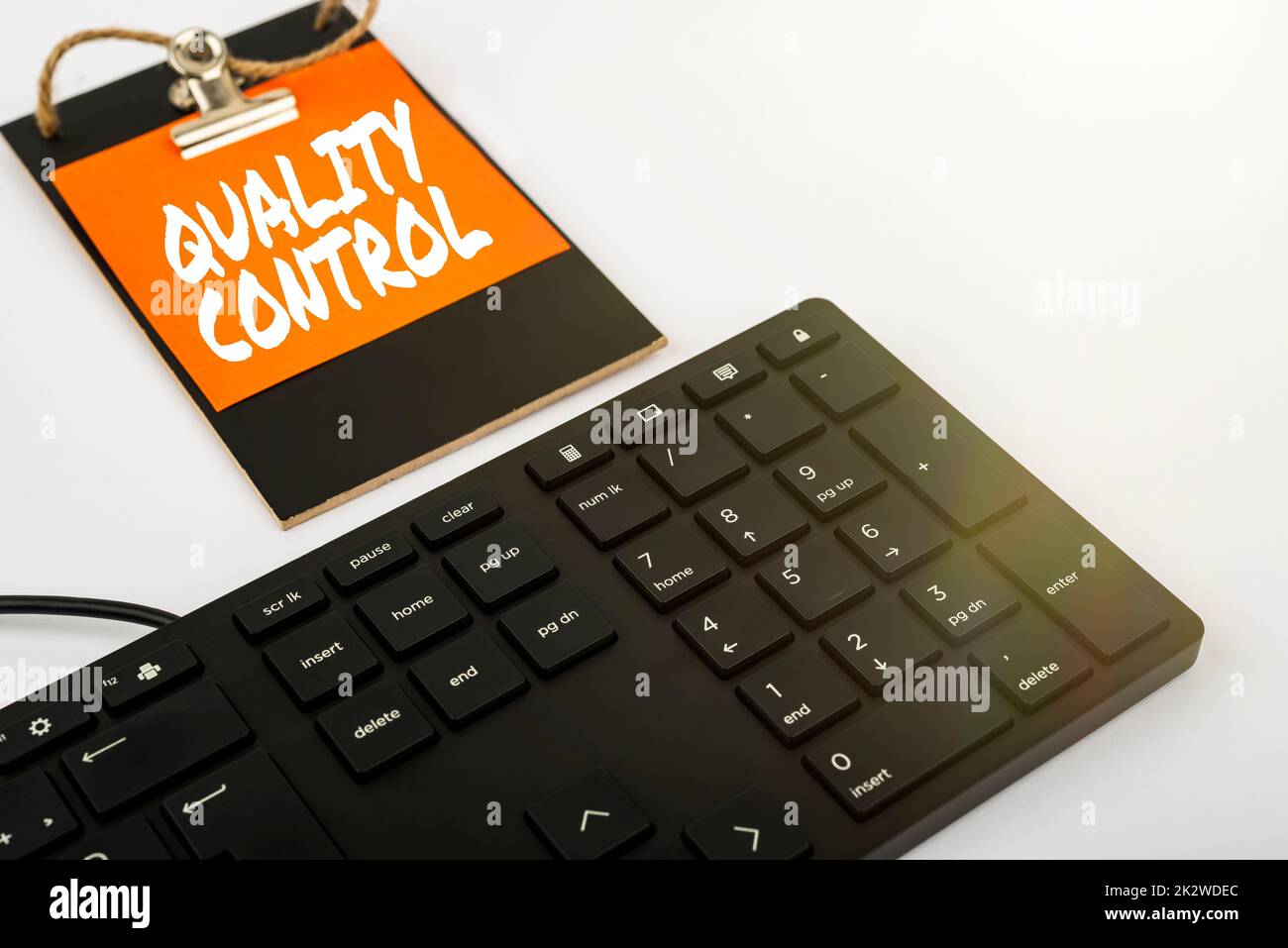 Text sign showing Quality Control. Business approach insure that product or service sold due to standards Computer Keyboard And Symbol.Information Medium For Communication. Stock Photo
