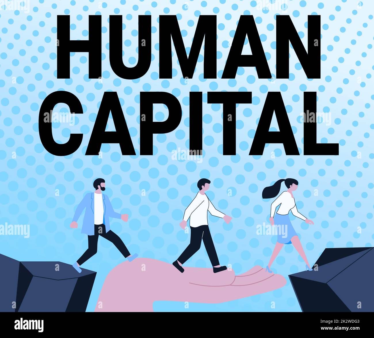 Conceptual caption Human Capital. Business approach Intangible Collective Resources Competence Capital Education Arrows Guiding Two Collaborating Colleagues Towards Better Financial Plan Stock Photo