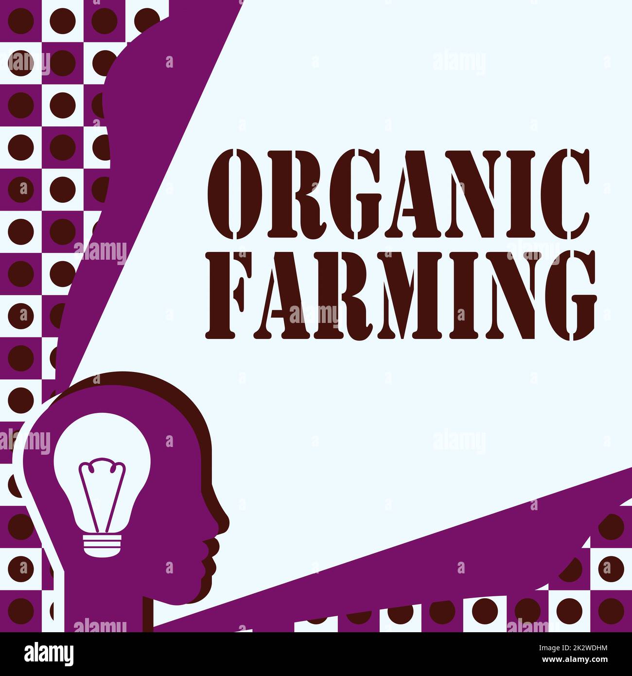 Conceptual display Organic Farming. Business idea an integrated farming system that strives for sustainability Head With Illuminated Light Bulb With Showing Technology Ideas. Stock Photo