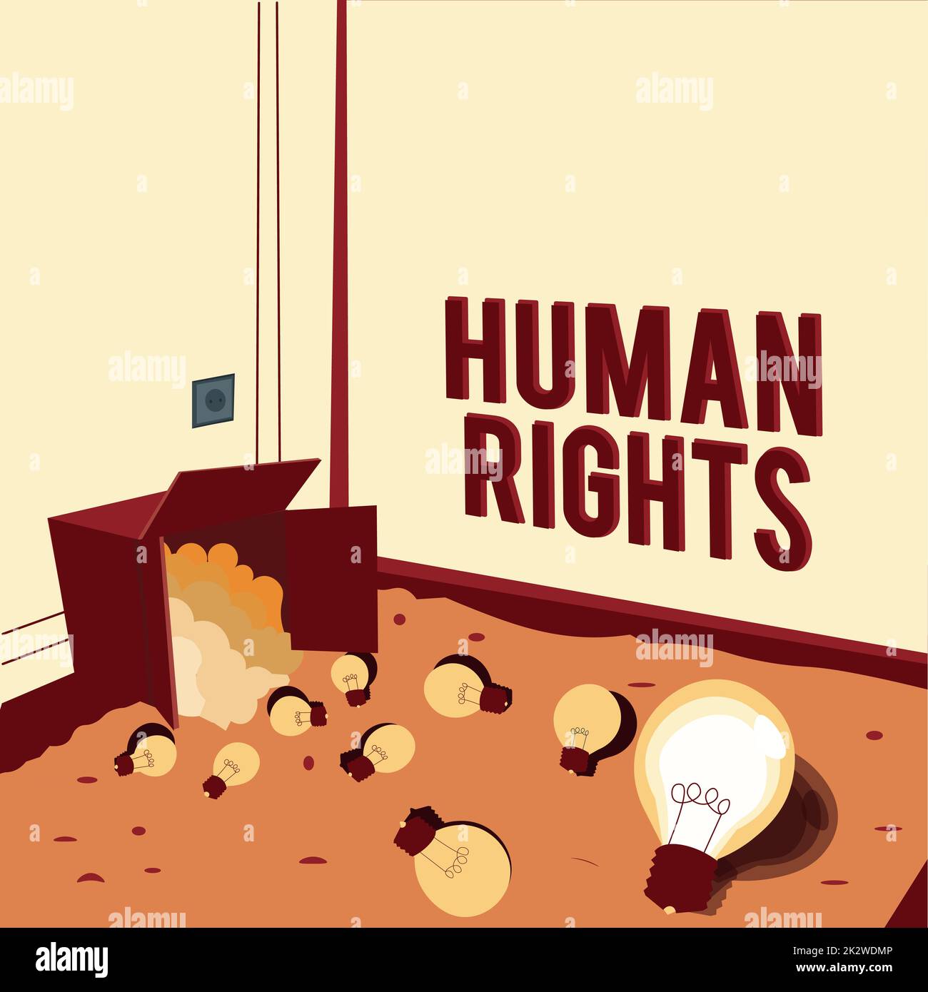 Text caption presenting Human Rights. Business approach Moral Principles Standards Norms of a showing protected by Law Light bulbs spilled out box symbolizing innovative thinking. Stock Photo