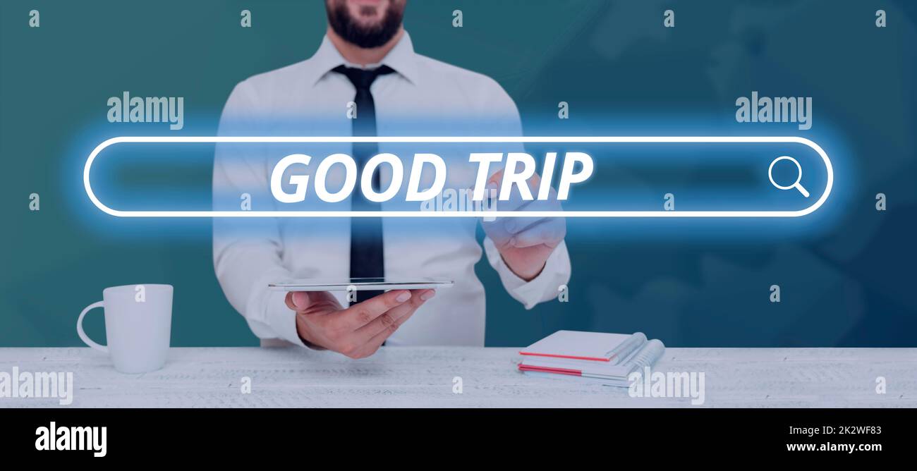 Handwriting text Good Trip. Concept meaning A journey or voyage,run by boat, train,bus,or any kind of vehicle Stock Photo - Alamy