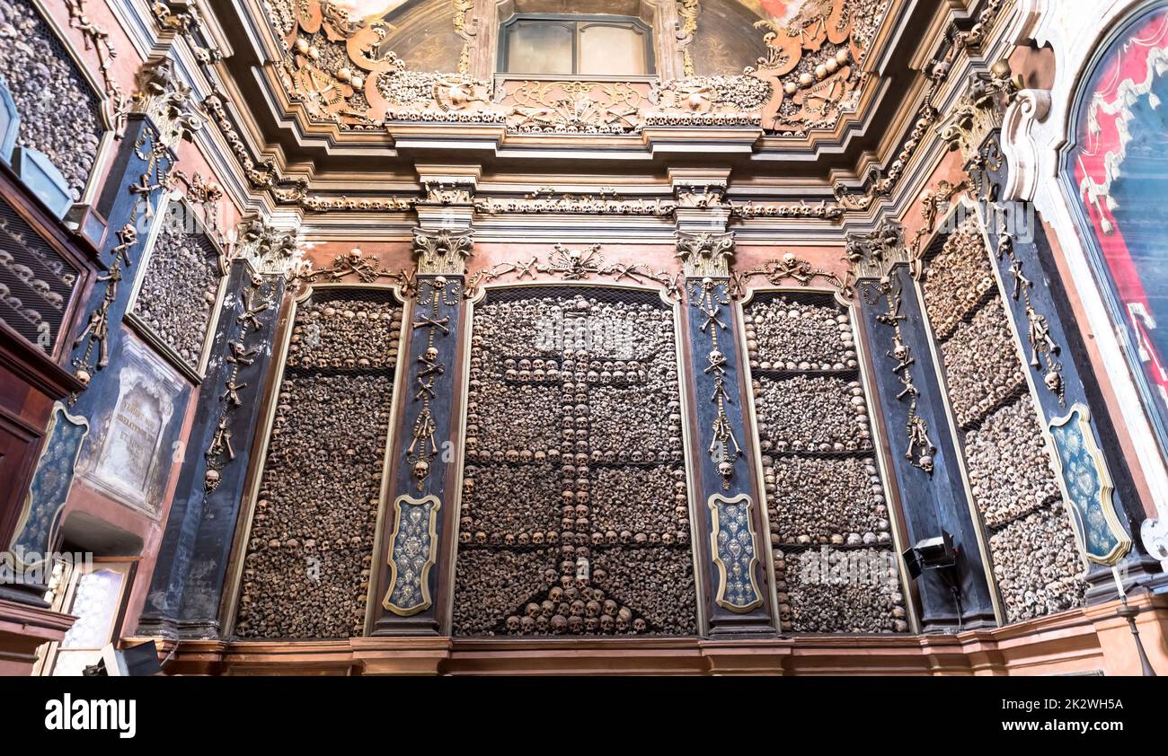 Milan, Italy Circa August 2020. Ossuary Chapel in San Bernardino alle Ossa Church. Every