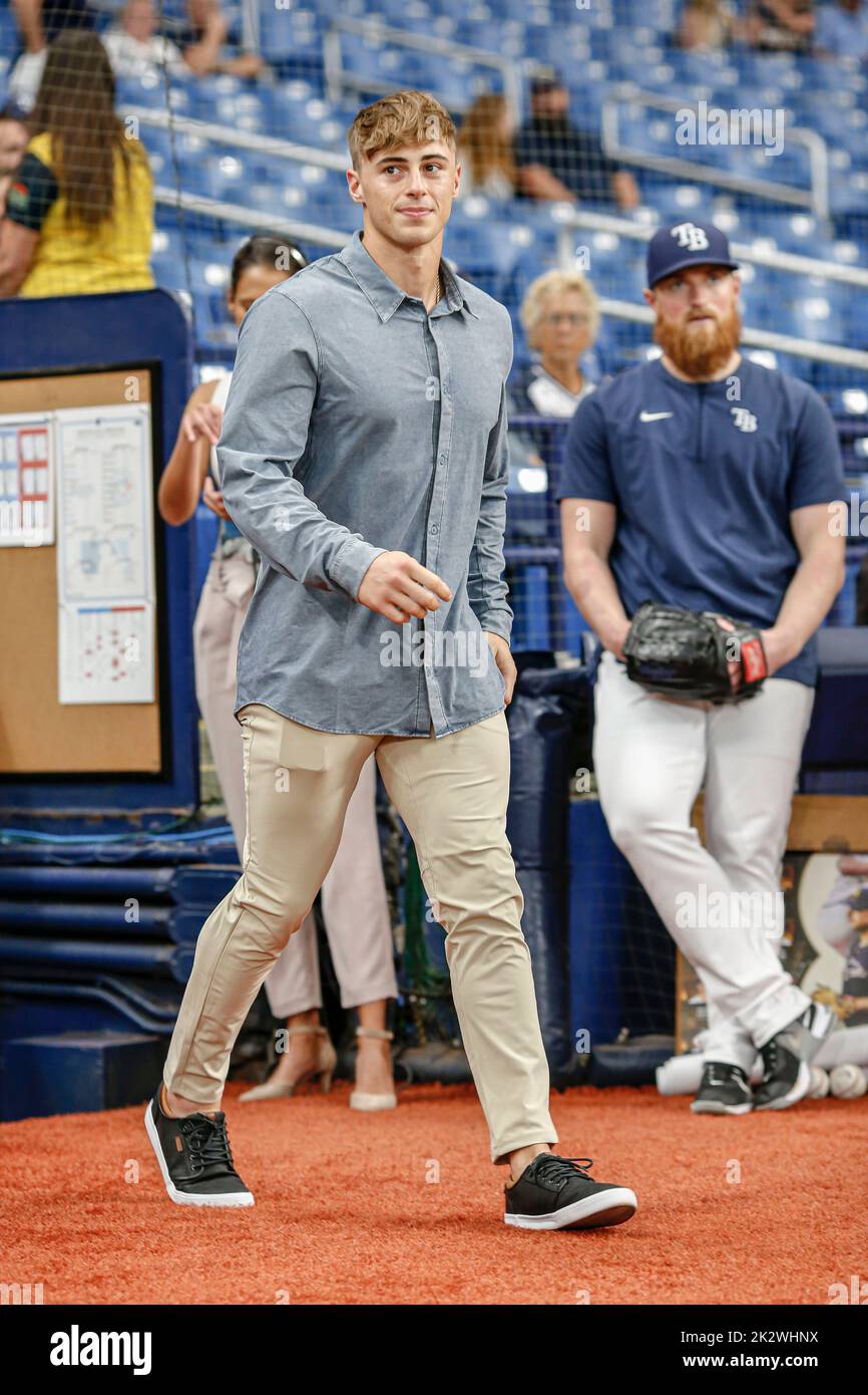 St. Petersburg, FL. USA;  Charleston Riverdogs and Bowling Green Hot Rods outfielder Mason Auer was awarded the Baserunner of the Year prior to a majo Stock Photo