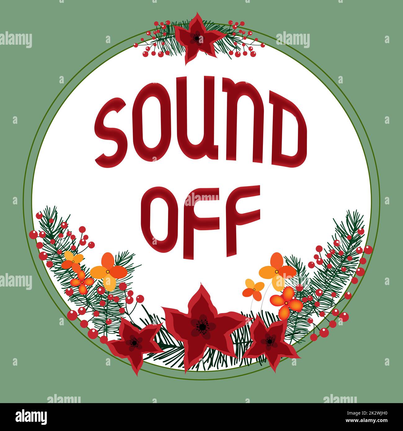 Text sign showing Sound Off. Concept meaning To not hear any kind of sensation produced by stimulation Blank Frame Decorated With Abstract Modernized Forms Flowers And Foliage. Stock Photo