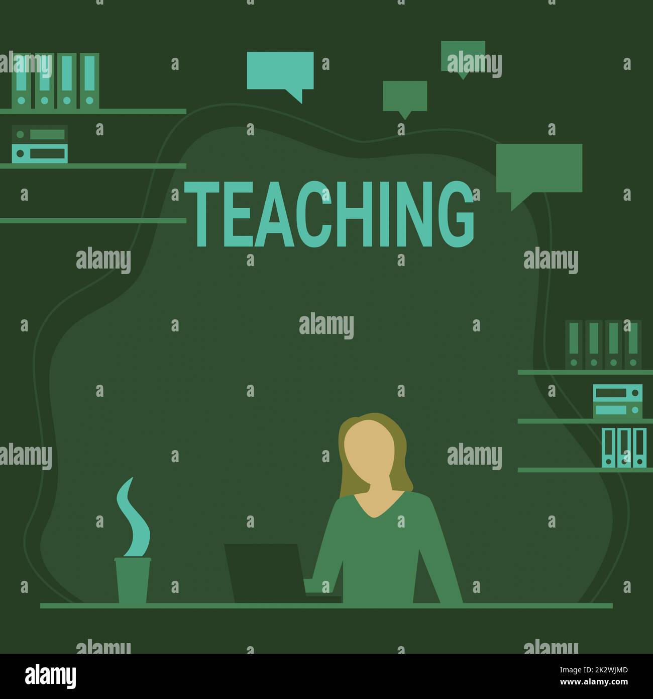 Sign displaying Teaching. Business concept Act of giving information, explaining one subject to a person Woman Sitting On Desk Working And Presenting New Technologies. Stock Photo