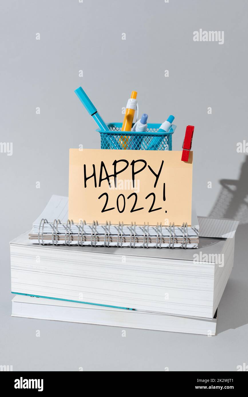 Text caption presenting Happy 2022. Business overview time or day at which a new calendar year begin from now -47514 Stock Photo