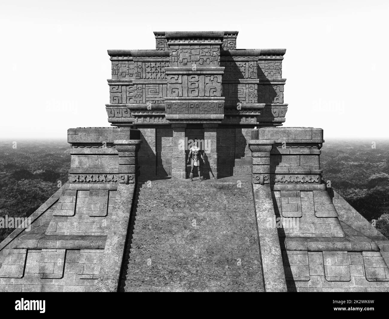 Mayan temple in black and white Stock Photo