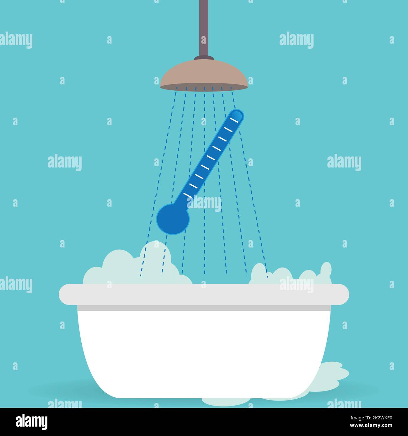 Bath tub with shower and thermometer, shower temperature concept Stock