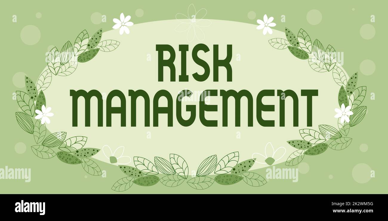 Text sign showing Risk Management. Internet Concept evaluation of financial hazards or problems with procedures Blank Frame Decorated With Abstract Modernized Forms Flowers And Foliage. Stock Photo