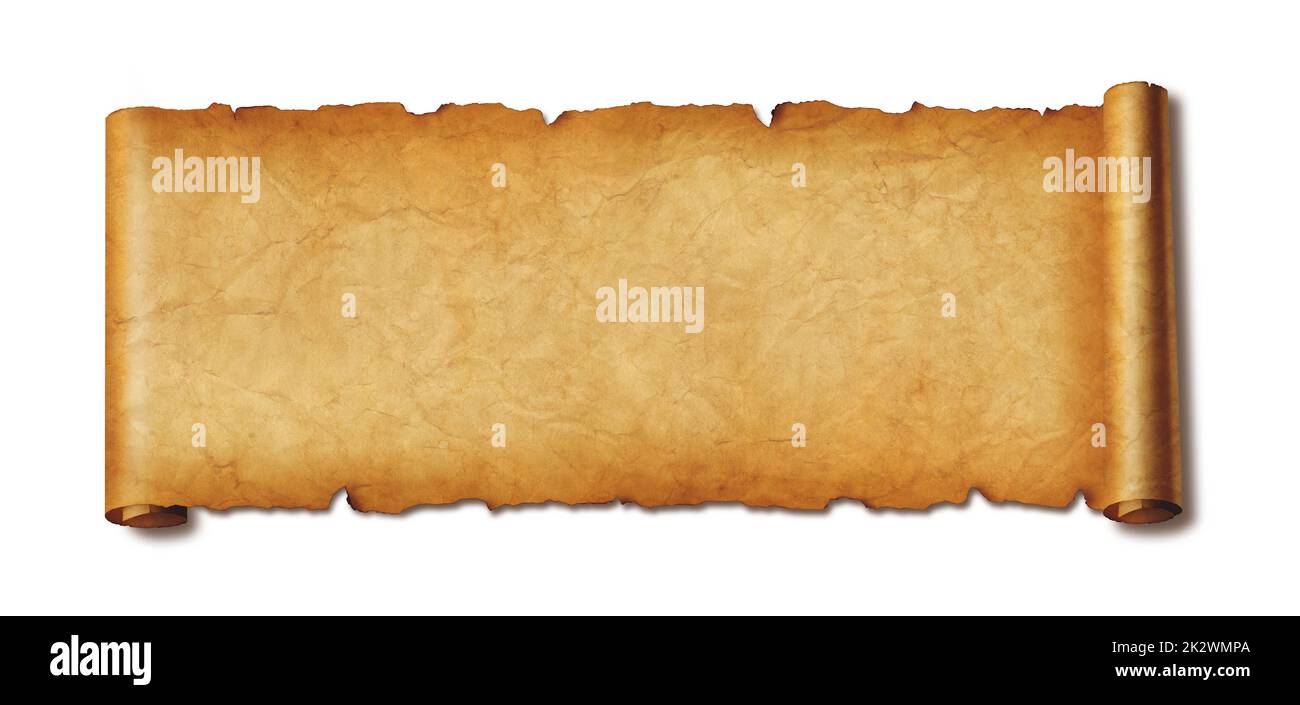 Old paper horizontal banner. Parchment scroll isolated on white with ...