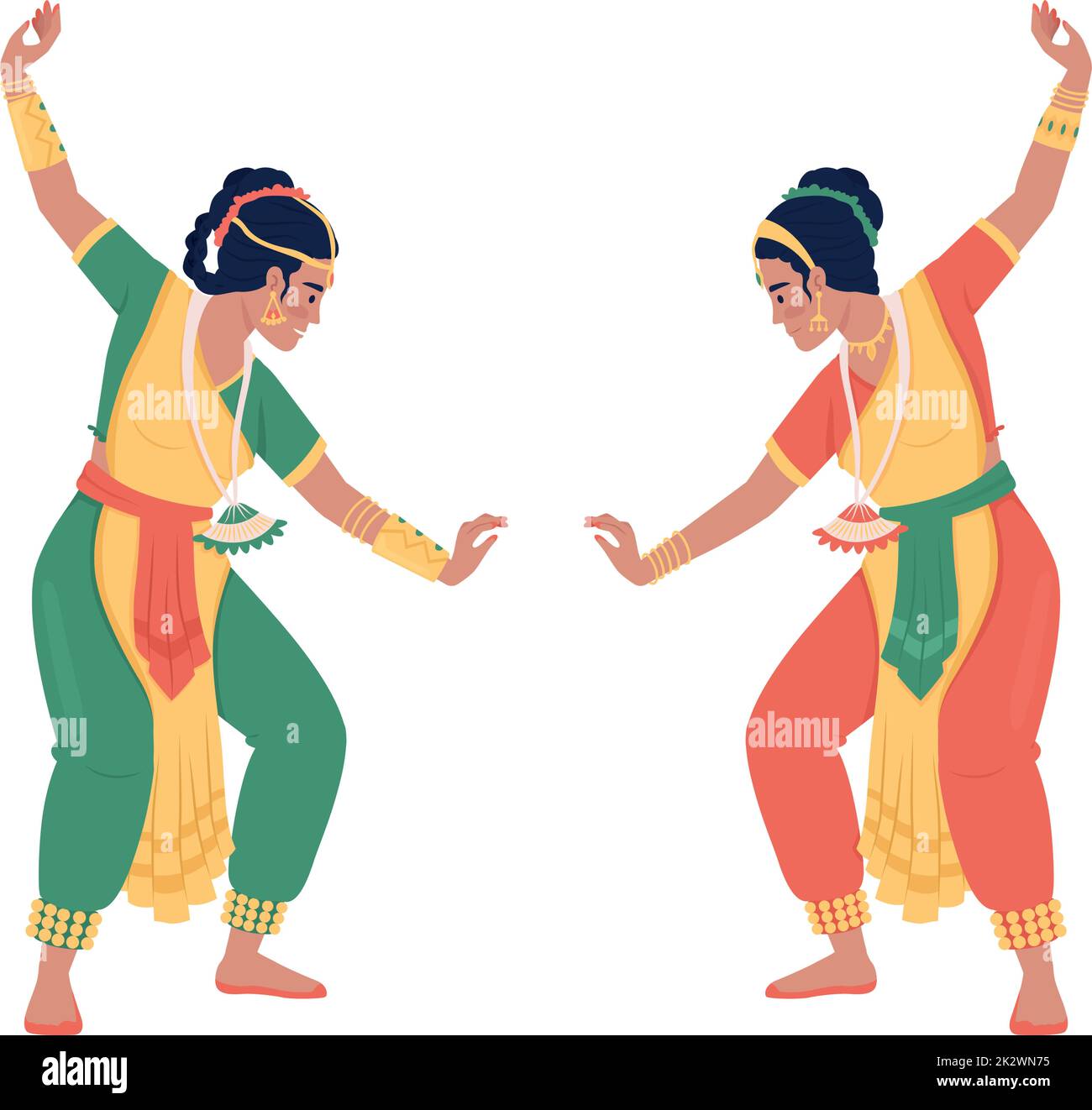 Women performing spiritual dance on Diwali semi flat color vector characters Stock Vector