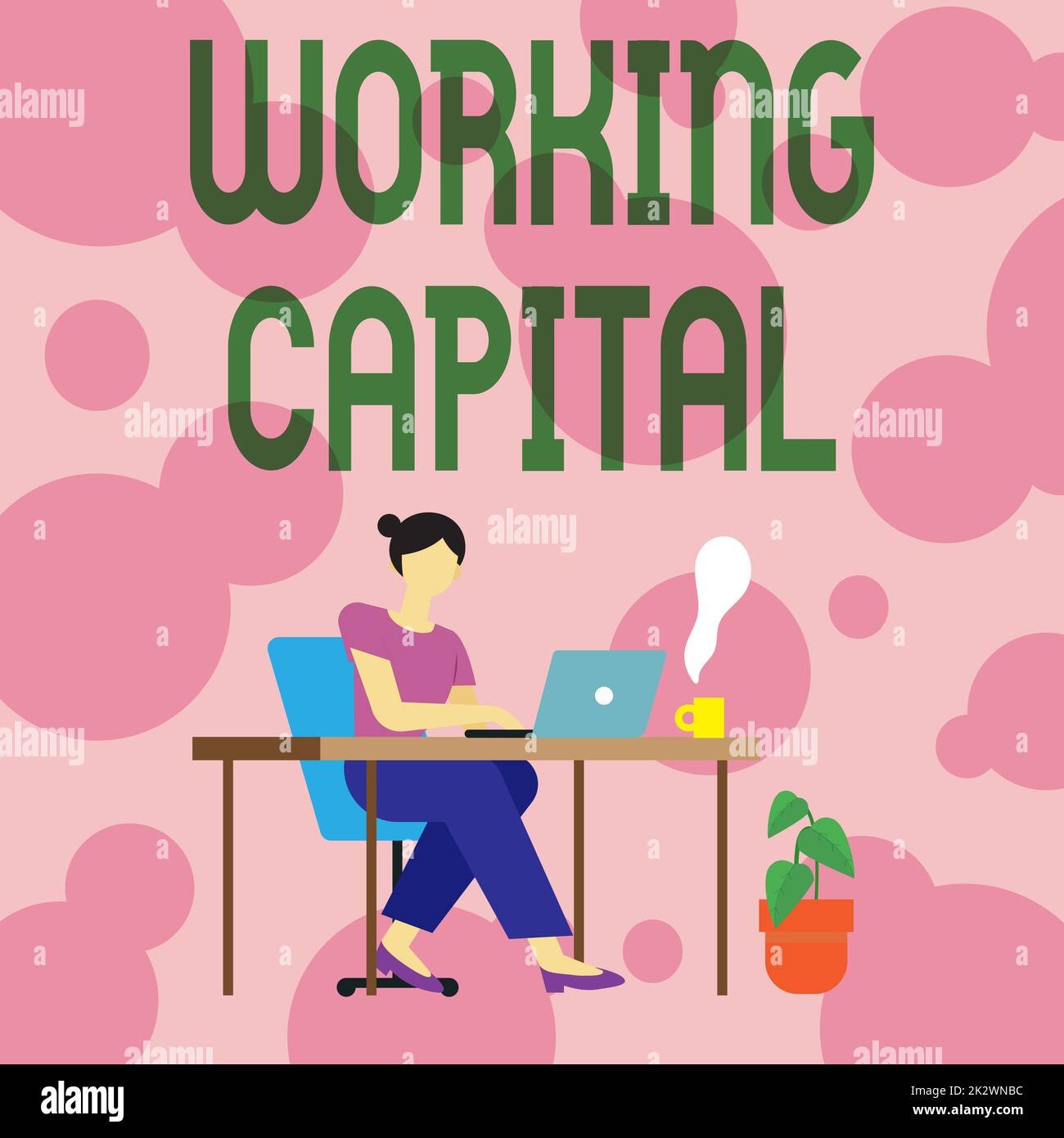 Text sign showing Working Capital. Business concept Working Capital Woman Sitting With Laptop Back View Actively Accomplishing Work From Home Stock Photo