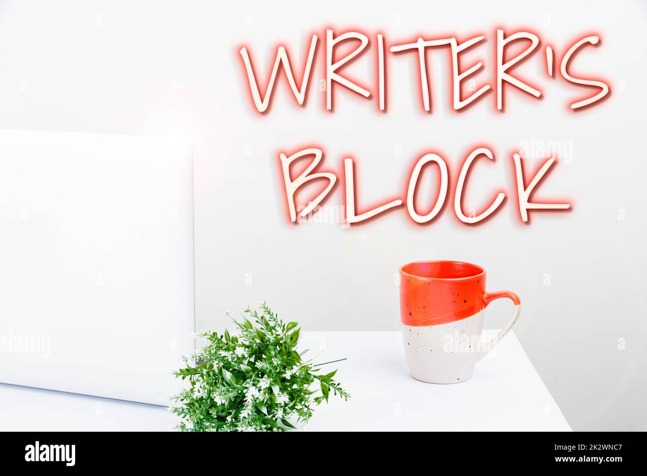 Inspiration showing sign Writer S Block. Word for Condition of being unable to think of what to write Tidy Workspace Setup, Writing Desk Tools Equipment, Smart Office Stock Photo